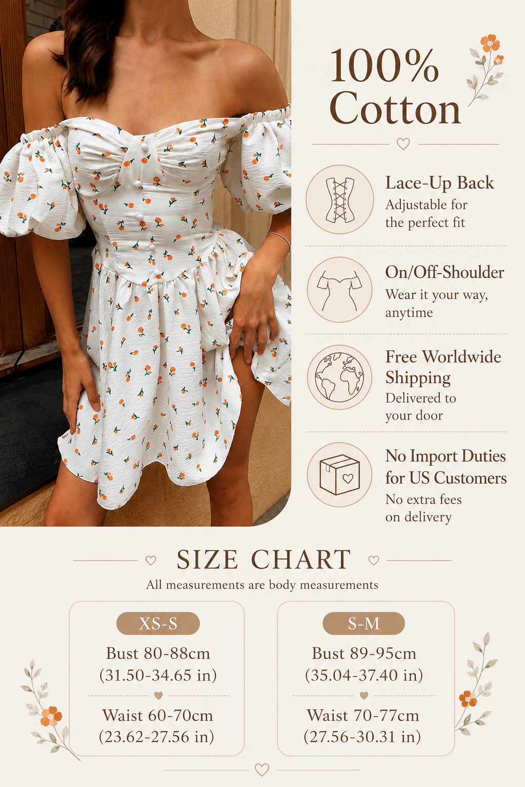 White Floral Cotton Mini Dress | Off Shoulder Puff Sleeve Dress
