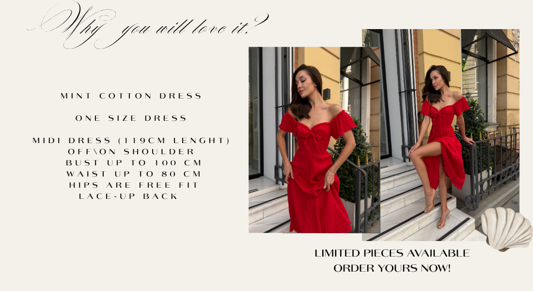 Red Cotton Midi Dress with Lace-Up Back | RedHex Atelier