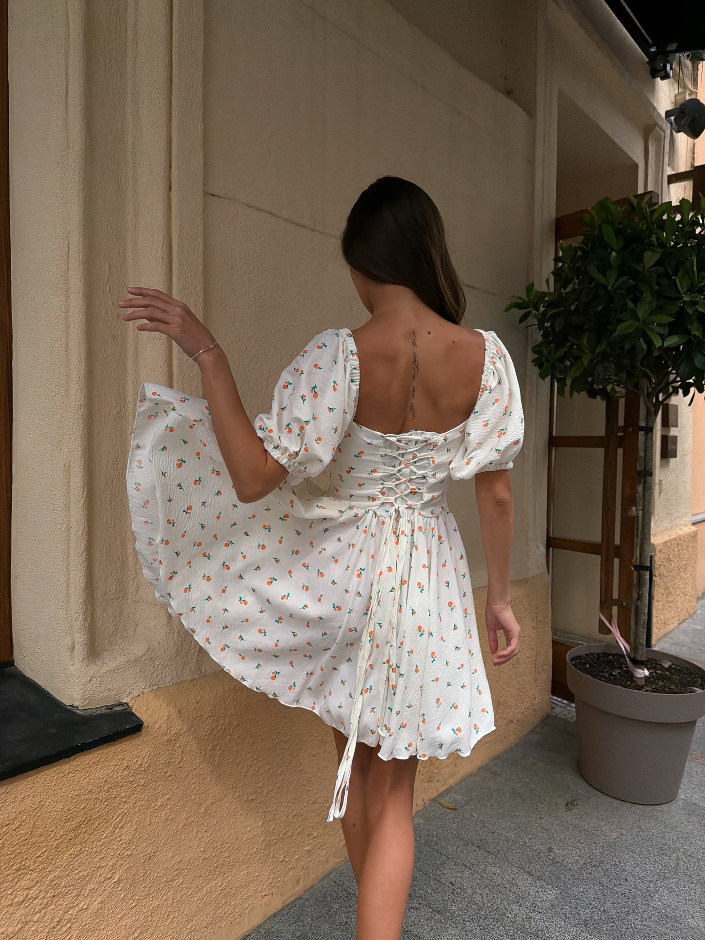 White Floral Cotton Mini Dress | Off Shoulder Puff Sleeve Dress